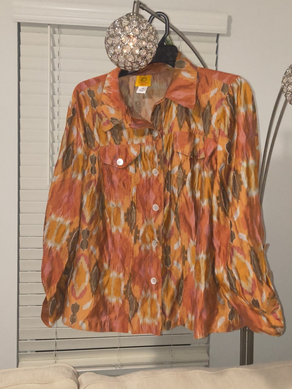 Ruby Rd. Orange Pink and Brown Abstract Button-Front Top - Picture 2 of 8